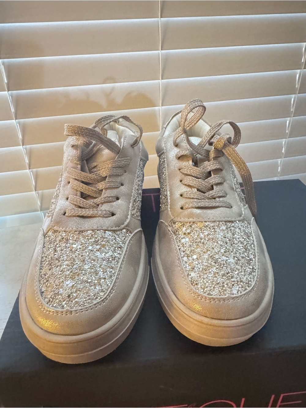 Corkys Women's Glitter Lace-Up Sneakers in Champagne
